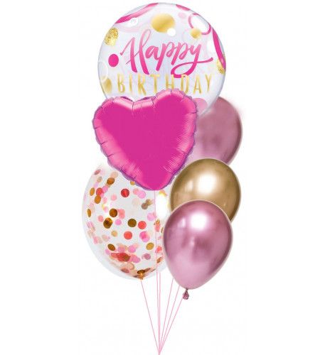 Pink + Gold Happy Birthday Balloon Bouquet
